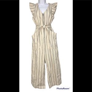 NWT Anthropologie Romper Jumpsuit, Beige w Navy Stripes, Sz 8